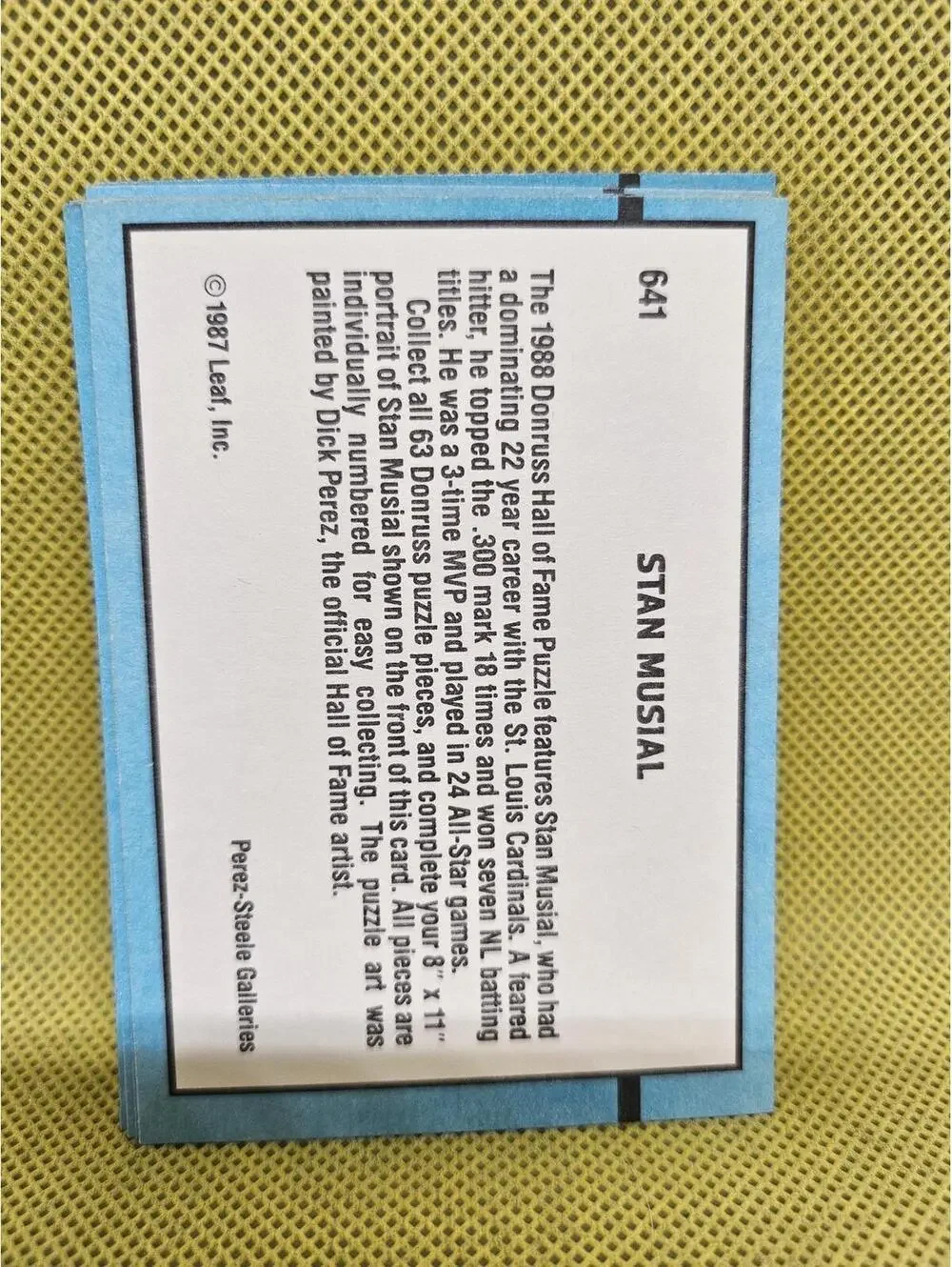 Stan Musial - HOF - 1988 Donruss Puzzle #641 - Cardinals - RAW Mint